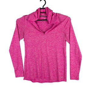Womens BCG Pink Tru Wick Pullover Active Hooded Top V Neck Long Sleeve Size L
